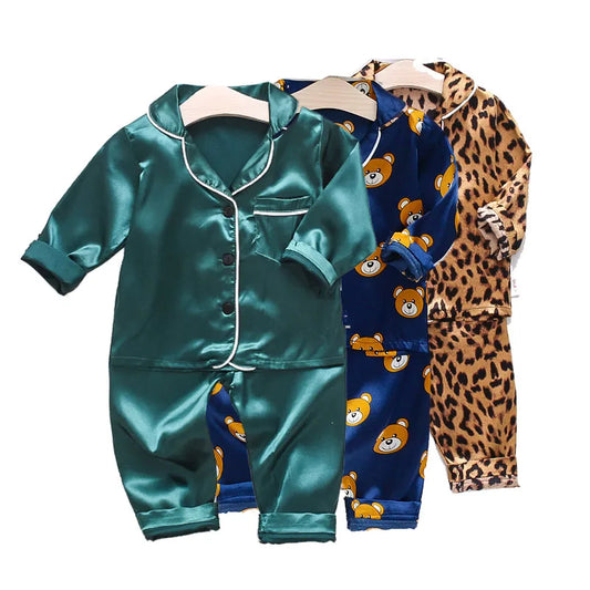 Children Pajamas Set Baby Suit Kids Clothes Toddler Boys Girls Clothing Ice Silk Satin Tops  Shirts Pants  Home Kids PAJAMA