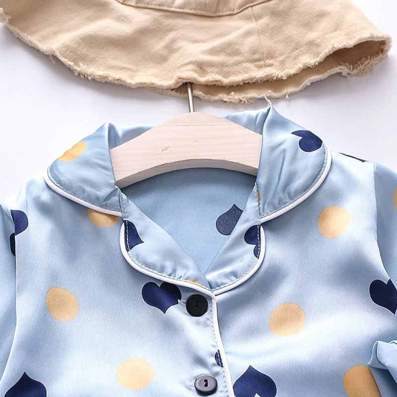 Children's Pajamas Set Baby Suits Kids Clothes Toddler Boys Girls Soft Ice Silk Tops Pants Set Home Wear Kids Pyjamas Nightgown