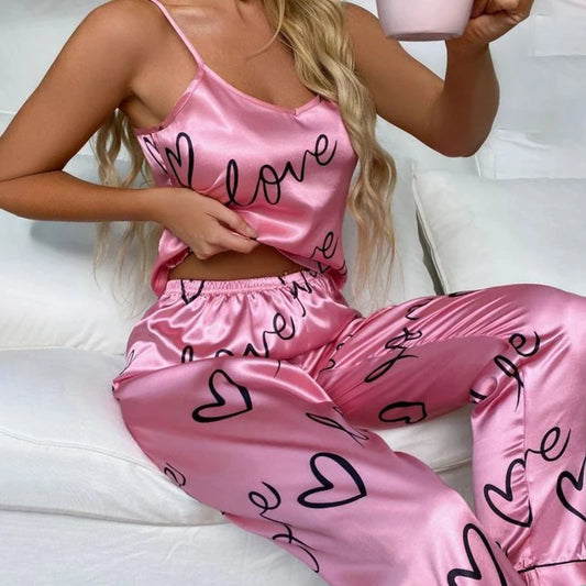 Women's Pajamas Sexy Lingerie Silk Pijamas Set Sleepwear Satin Cami Vest with Trousers Nightwear Pyjamas Femme Home Clothes Pjs