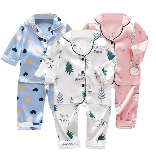 Children's Pajamas Set Baby Suits Kids Clothes Toddler Boys Girls Soft Ice Silk Tops Pants Set Home Wear Kids Pyjamas Nightgown