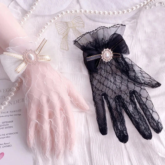 Soft  Black White Lace Gloves ,  Lace Gloves