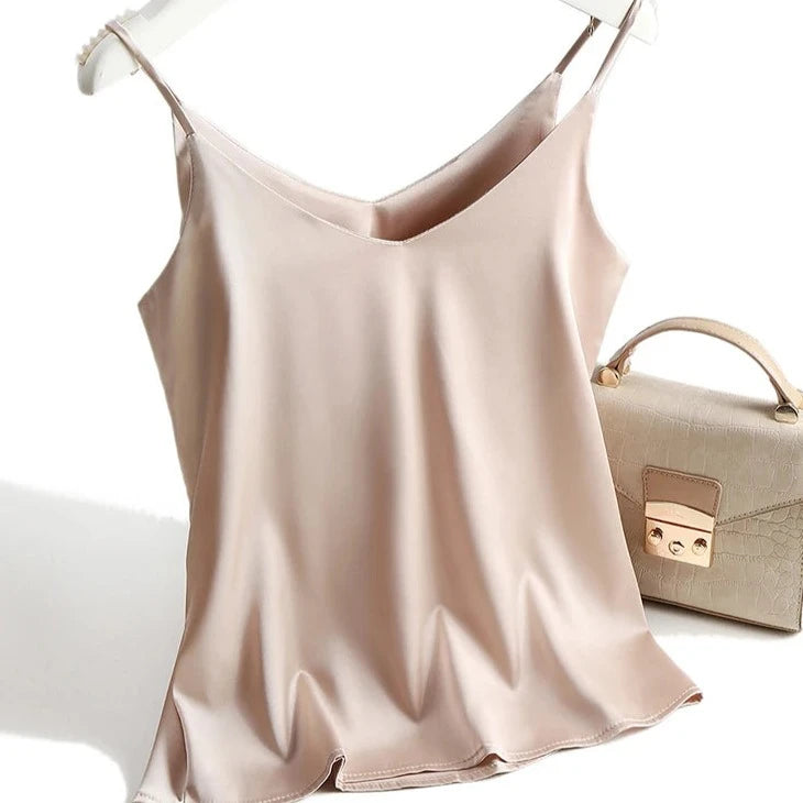 Strap Top Women Halter V Neck Basic White Cami Sleeveless Satin Silk Tank Tops Women'S Summer Camisole