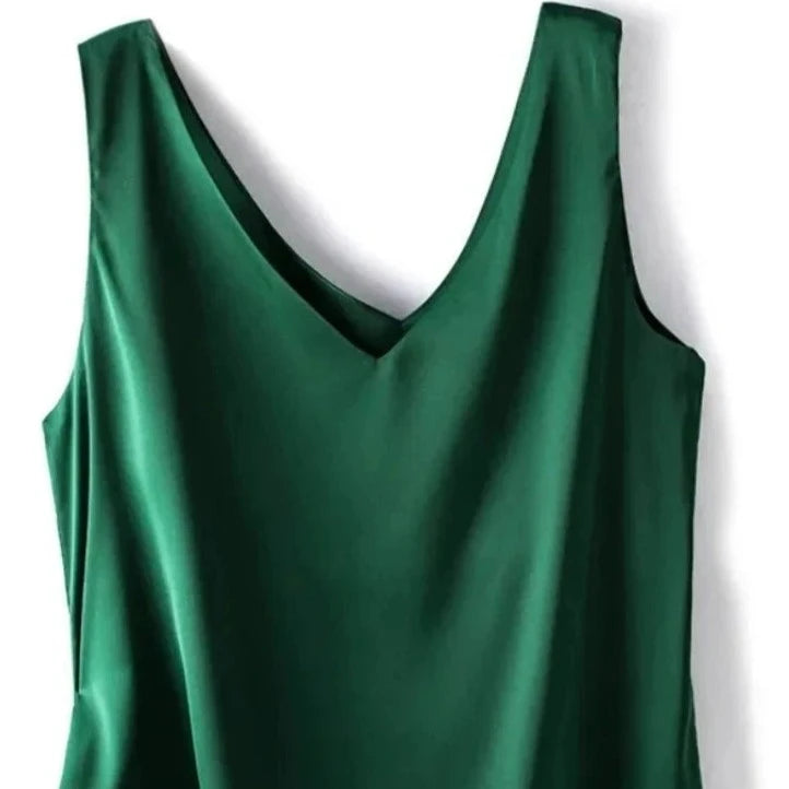 Woman T-shirts Elegant SILK Satin Blouse Sleeveless Female Summer 2024 Casual Loose Tanks and Camis Solid Green Tops for Women