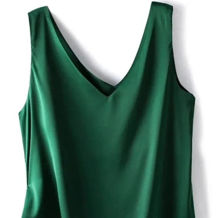 Woman T-shirts Elegant SILK Satin Blouse Sleeveless Female Summer 2024 Casual Loose Tanks and Camis Solid Green Tops for Women