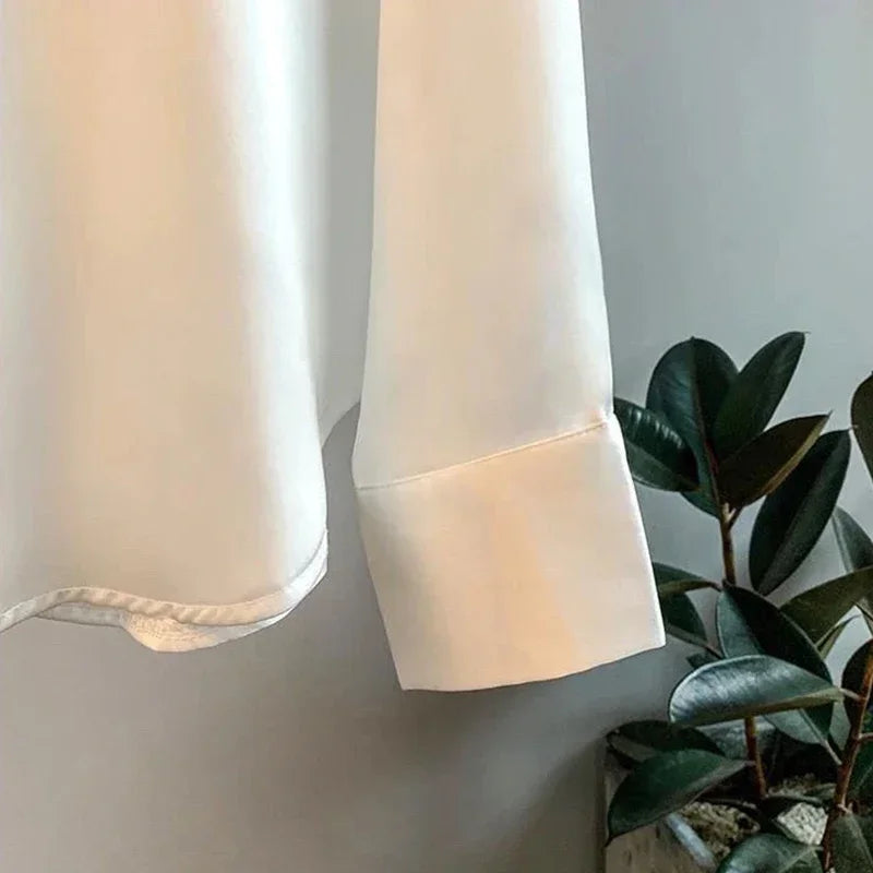 Satin Shirt Womens Clothing Silk Shirts Vintage Blouse Office Lady Sheer Top Longsleeve Dress Shirt Ladies Overshirt