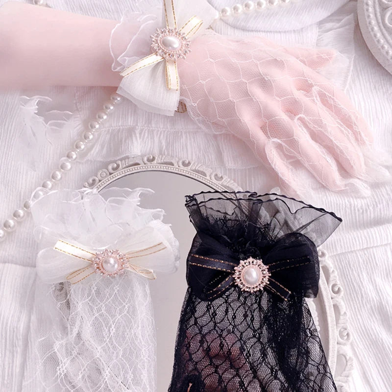 Soft  Black White Lace Gloves ,  Lace Gloves