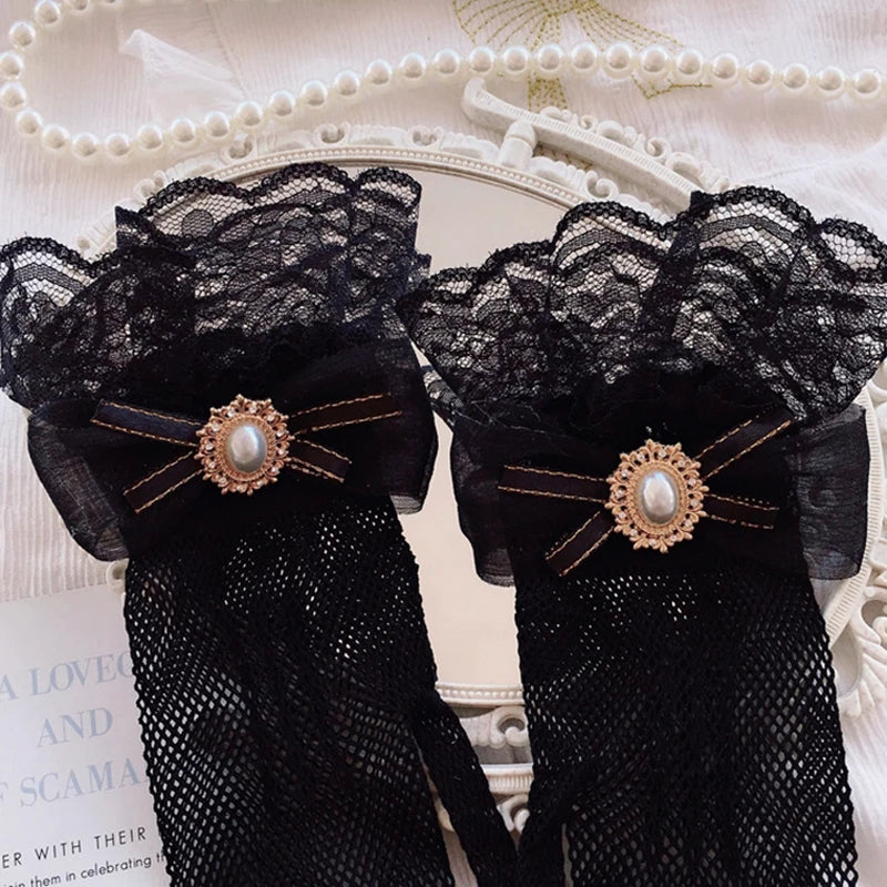 Soft  Black White Lace Gloves ,  Lace Gloves