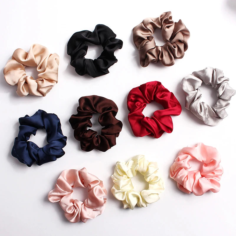 Newest Korean Woman Elegant Silk Elastics Hair Band Solid Color Scrunchies Hair Ties Ladies Ponytail Hold Hair Accessories 2023